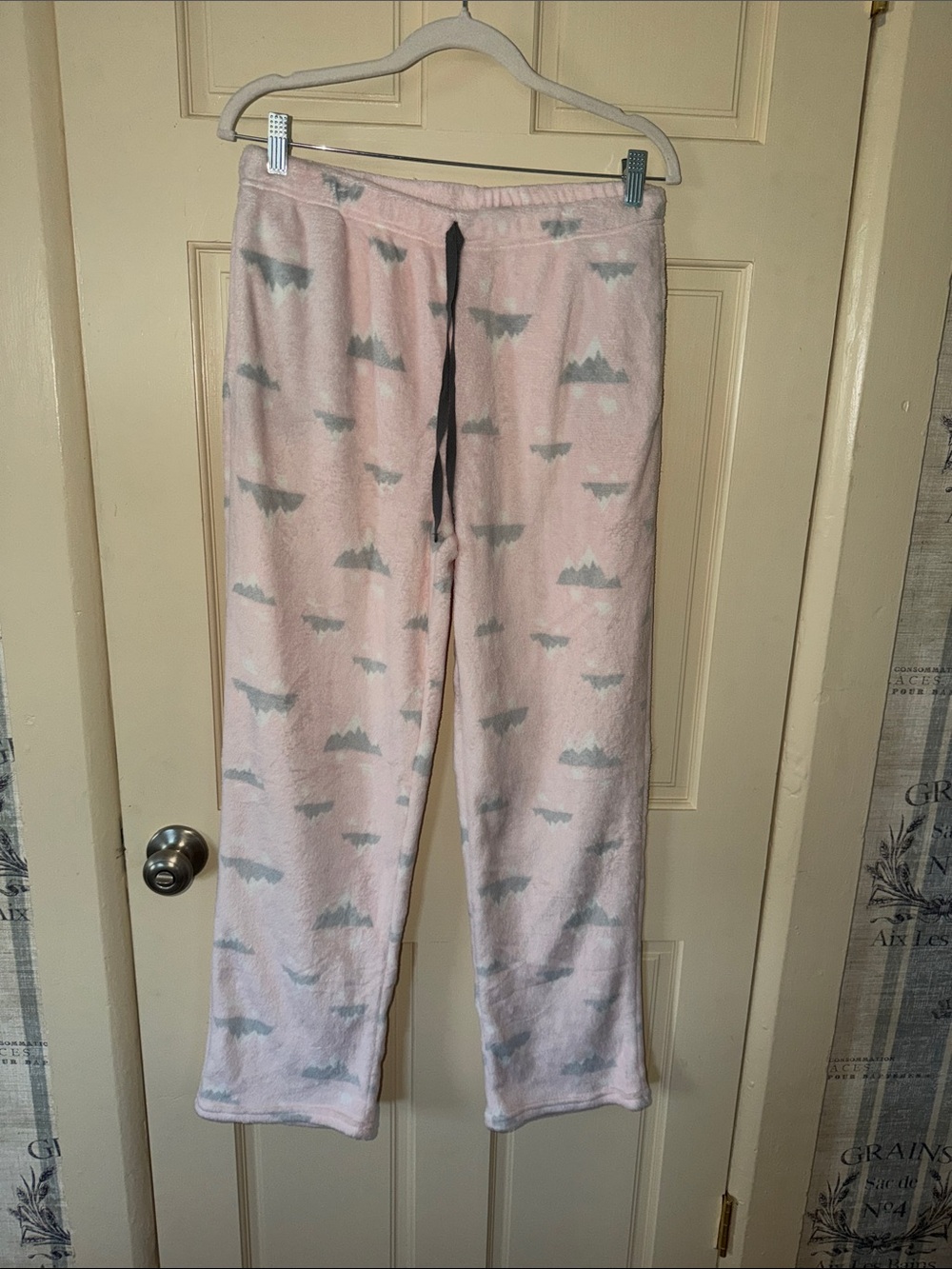 BearPaw Pink Fleece Joggers with Gray Cloud Print